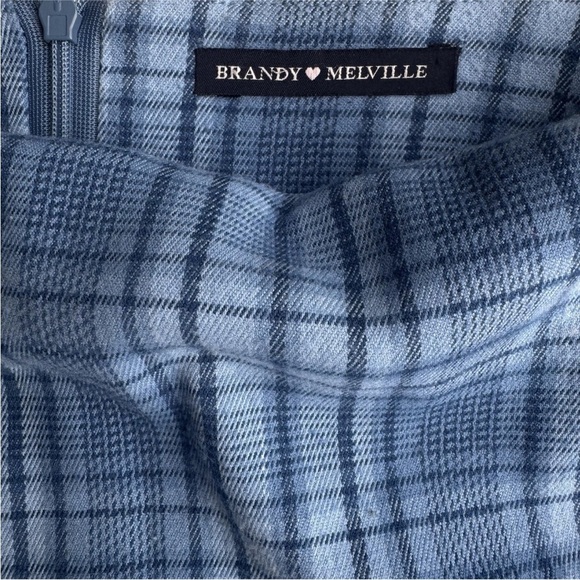 Brandy Melville Blue Plaid Mini Skirt Y2K Grunge Preppy High Waisted Slit Sz S - Picture 3 of 5